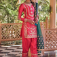 Crimson and Green Embroidered Patiala Suit