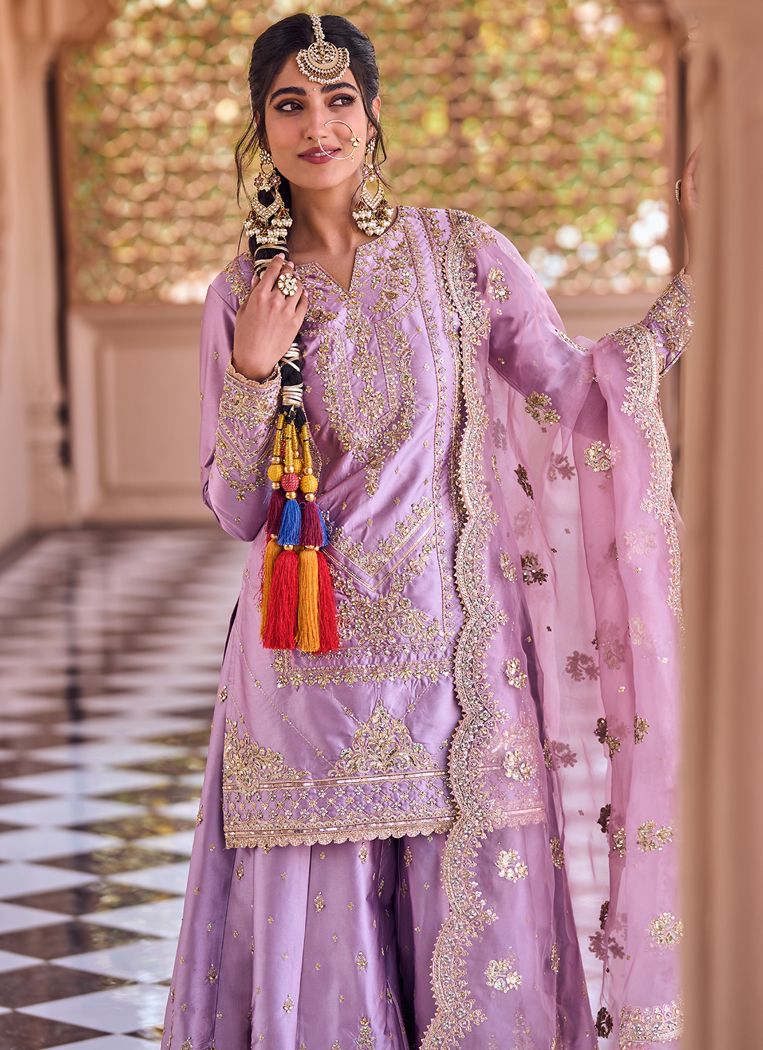 Dusty Purple Embroidered Sharara