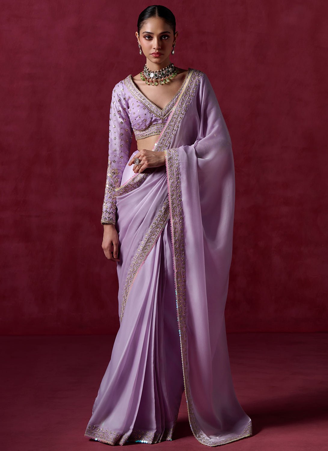 Lavender Embroidered Silk Saree - Lashkaraa