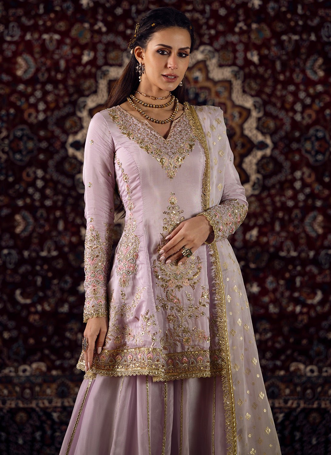 Lavender Embroidered Silk Sharara Suit - Lashkaraa
