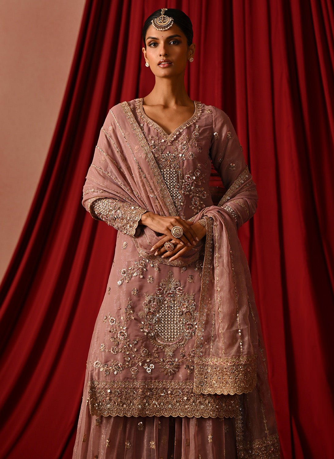 Lavender Embroidered Tissue Sharara Suit - Lashkaraa