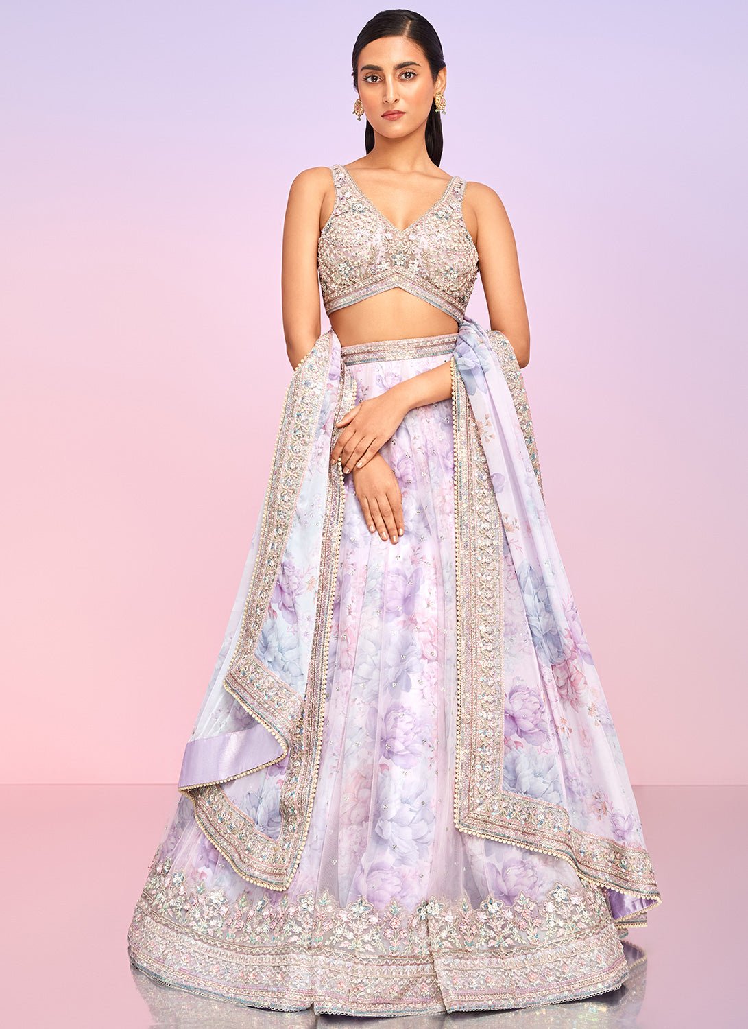 Lavender Floral Embellished Lehenga - Lashkaraa