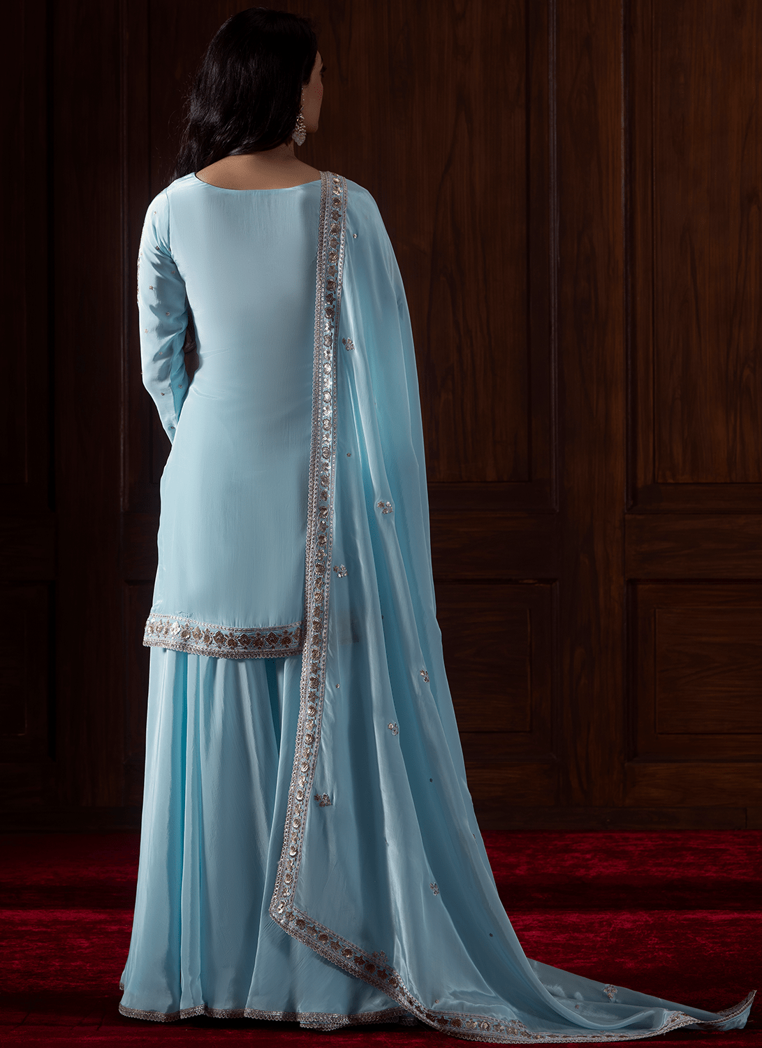 shirara Light Blue Embroidered Crepe Sharara