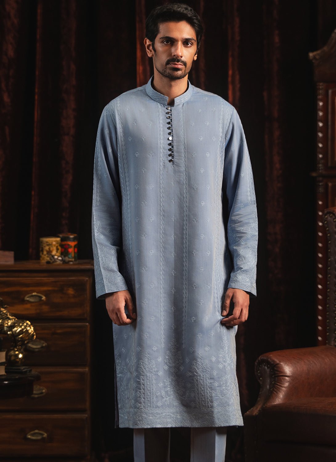 Light Blue Embroidered Kurta Set - Lashkaraa
