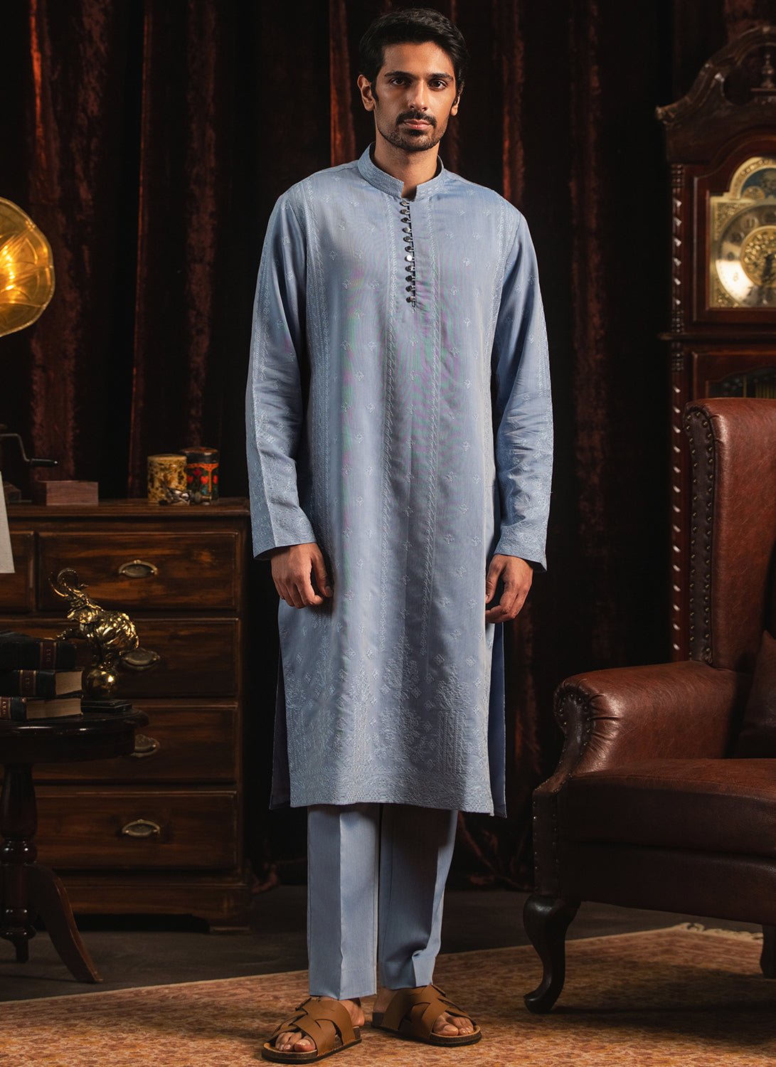 Light Blue Embroidered Kurta Set - Lashkaraa
