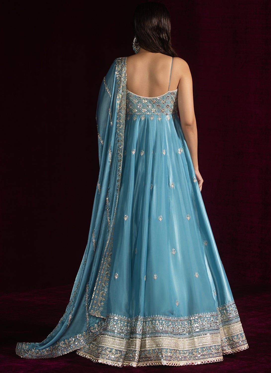 Light Blue Embroidered Silk Anarkali - Lashkaraa
