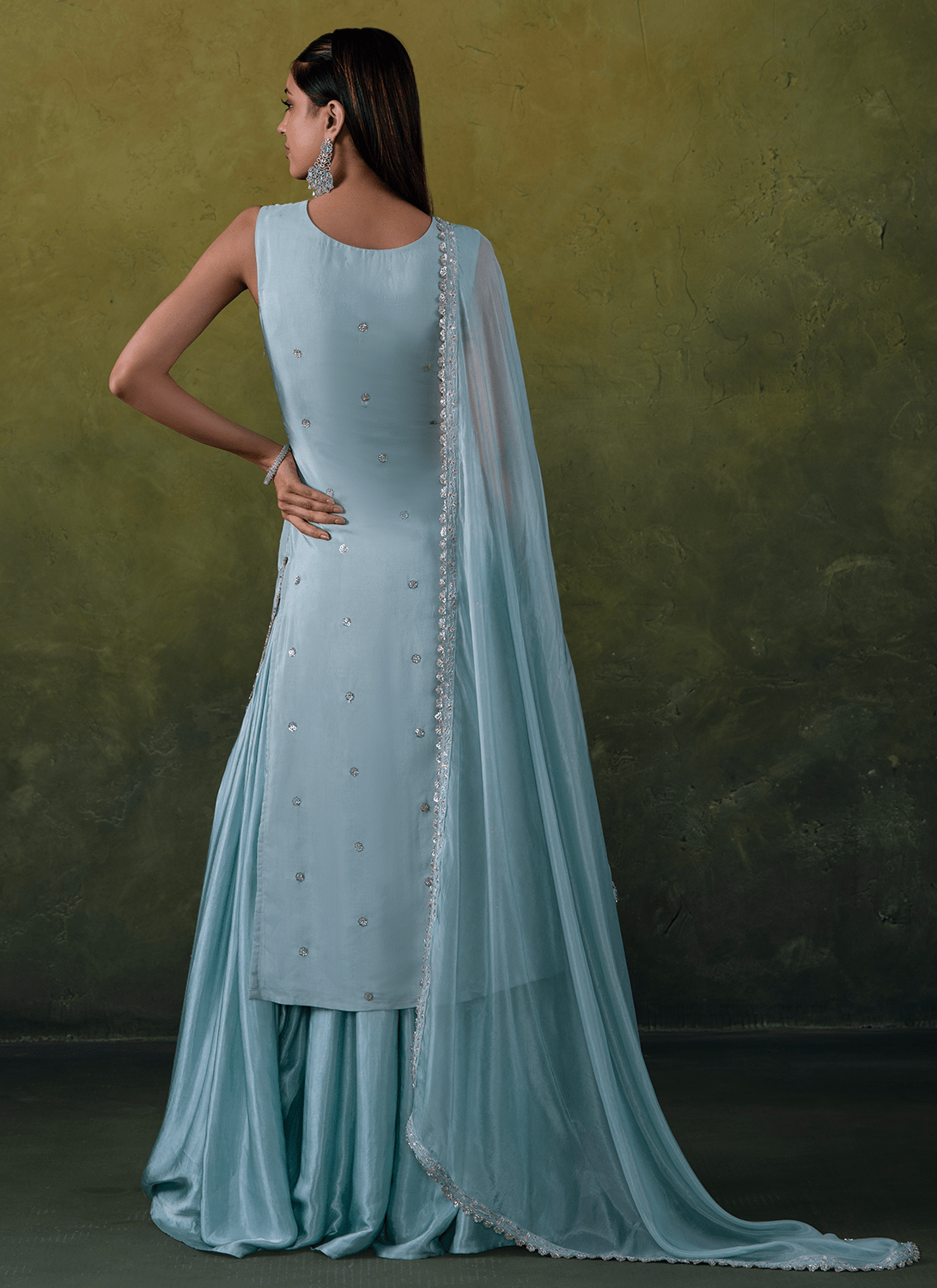 Light Blue Embroidered Silk Sharara Suit - Lashkaraa
