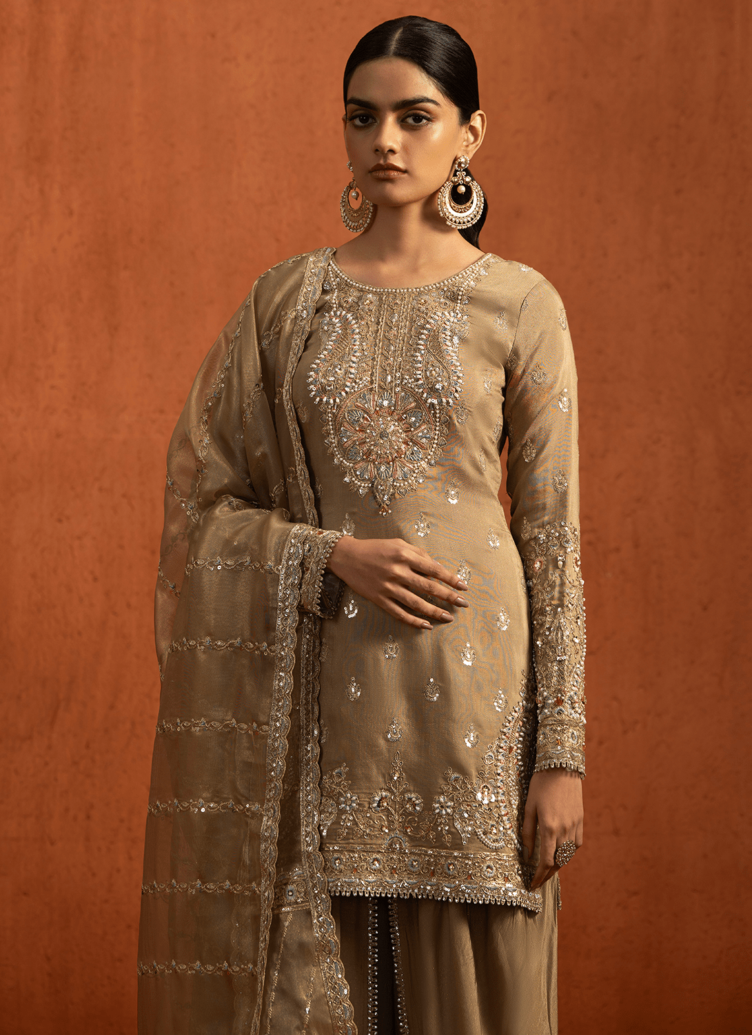 Light Golden Brown Embroidered Punjabi Suit - Lashkaraa