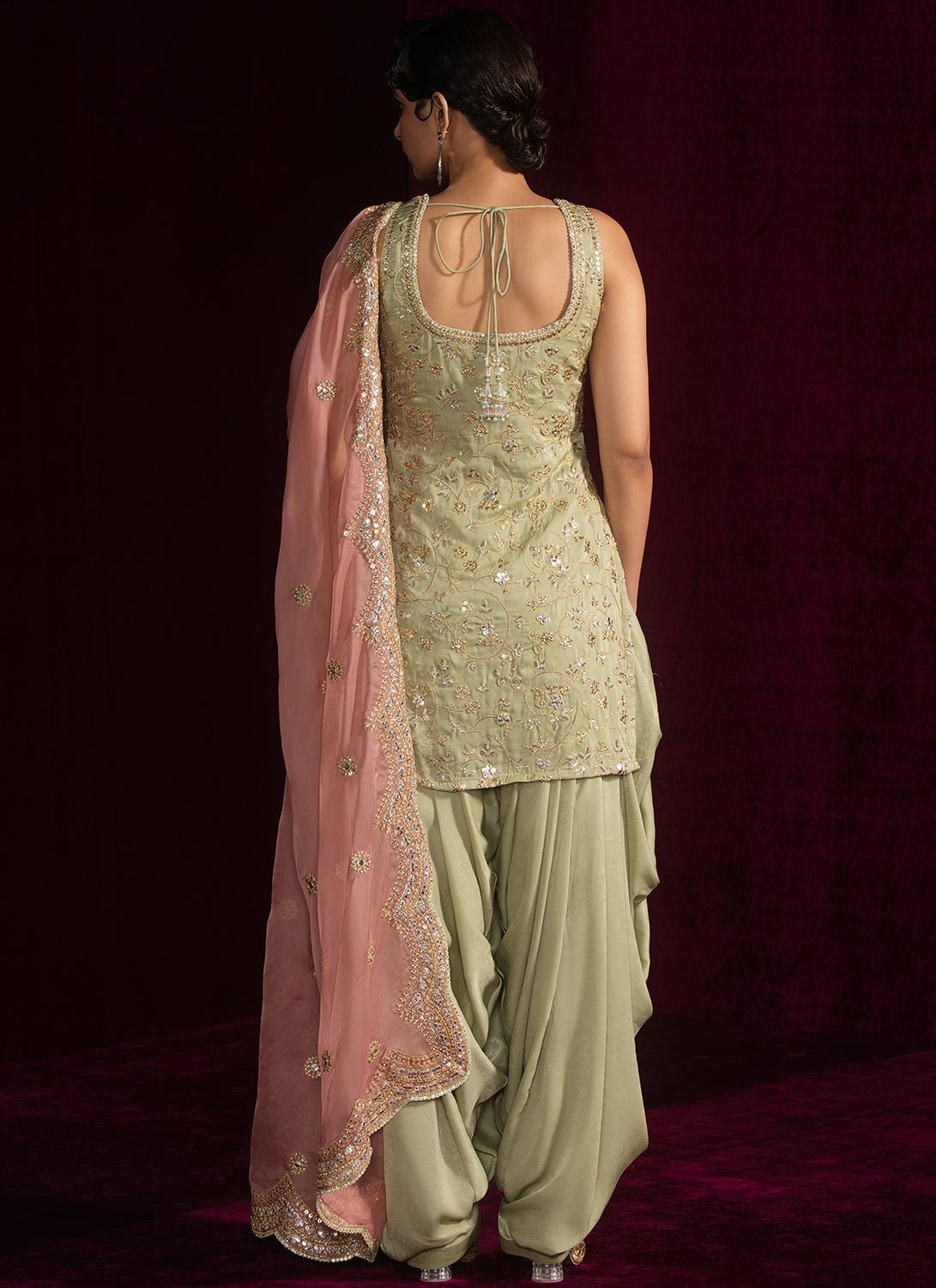 Light Green and Pink Embroidered Punjabi Suit - Lashkaraa