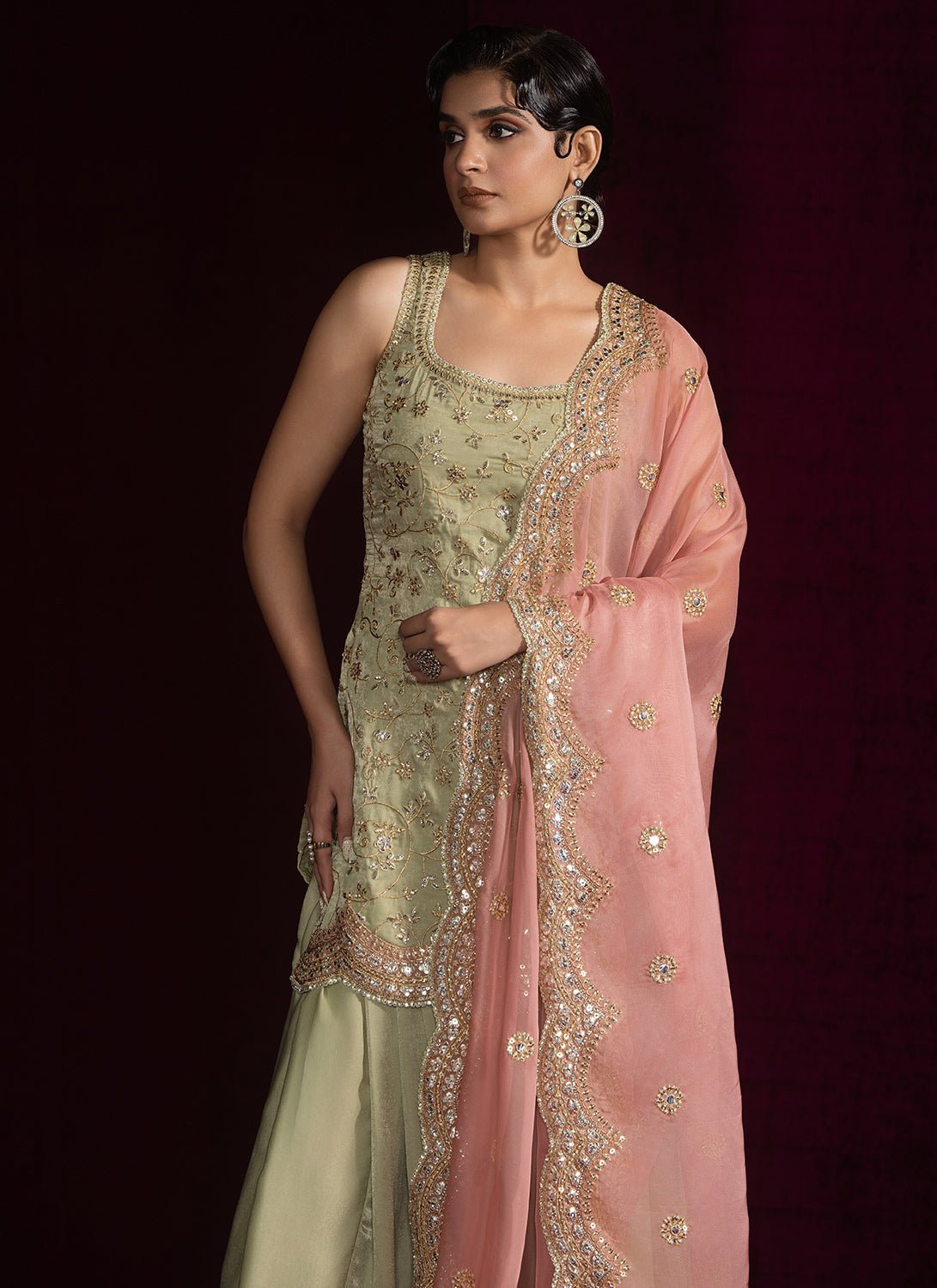 Light Green and Pink Embroidered Punjabi Suit - Lashkaraa