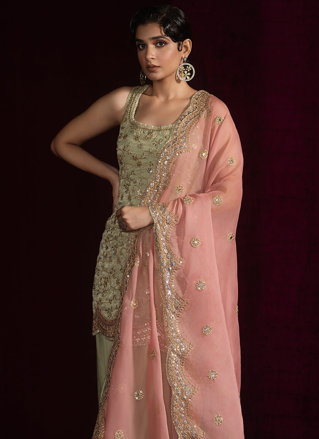 Light Green and Pink Embroidered Punjabi Suit - Lashkaraa