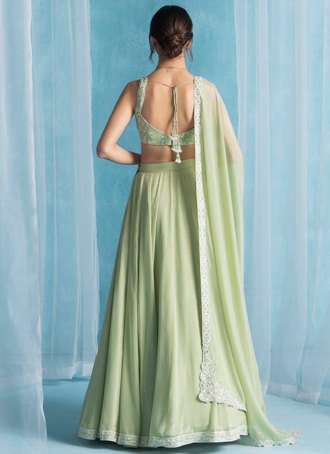 Light Green Embroidered Georgette Lehenga - Lashkaraa