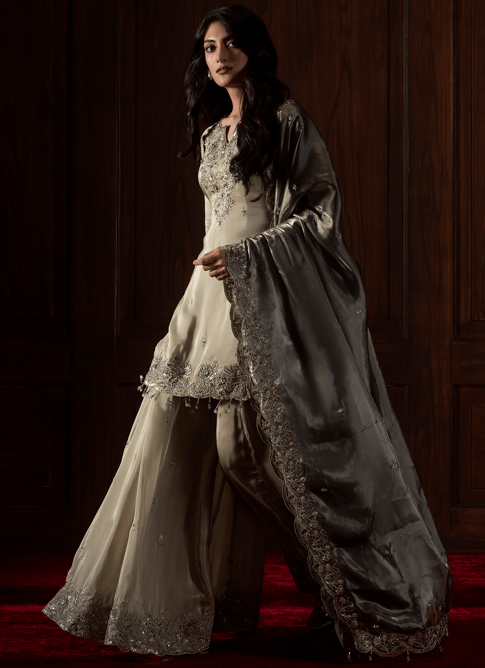 Light Green Embroidered Organza Sharara