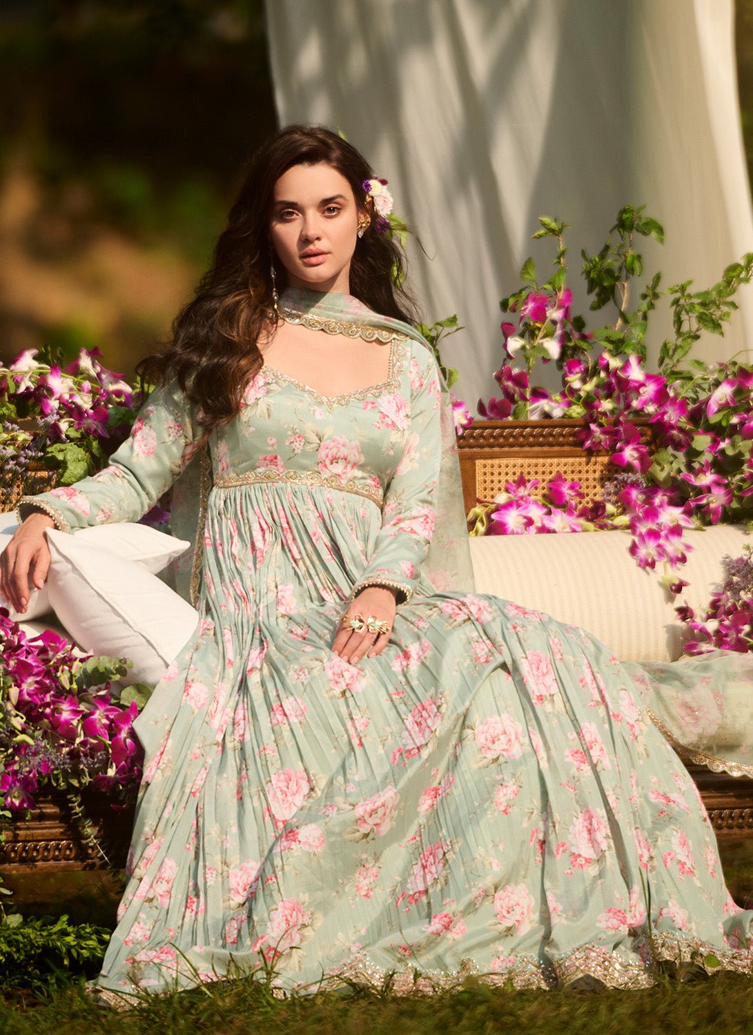 Light Green Multicolor Floral Printed Anarkali - Lashkaraa