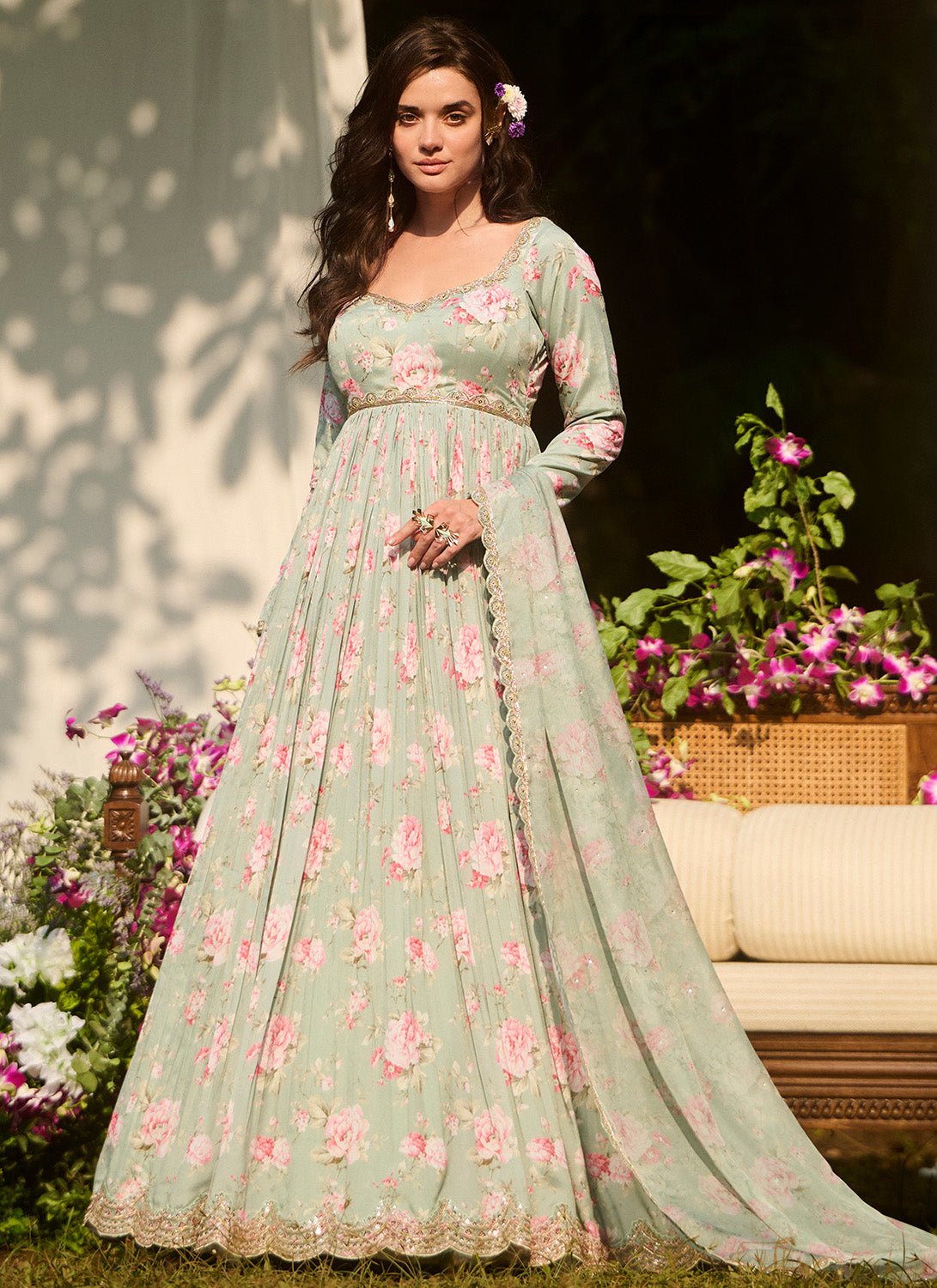 Light Green Multicolor Floral Printed Anarkali Light Green Multicolor Floral Printed Anarkali