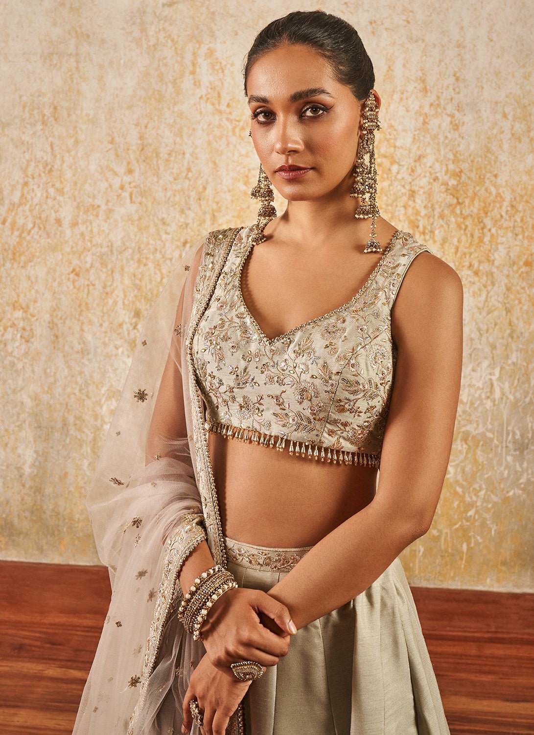 Light Grey Embroidered Lehenga - Lashkaraa