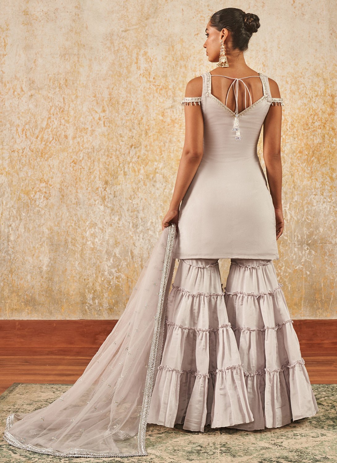 Light Grey Embroidered Sharara Suit - Lashkaraa