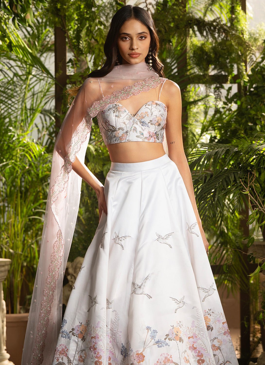 Light Grey Floral Embroidered Satin Lehenga - Lashkaraa