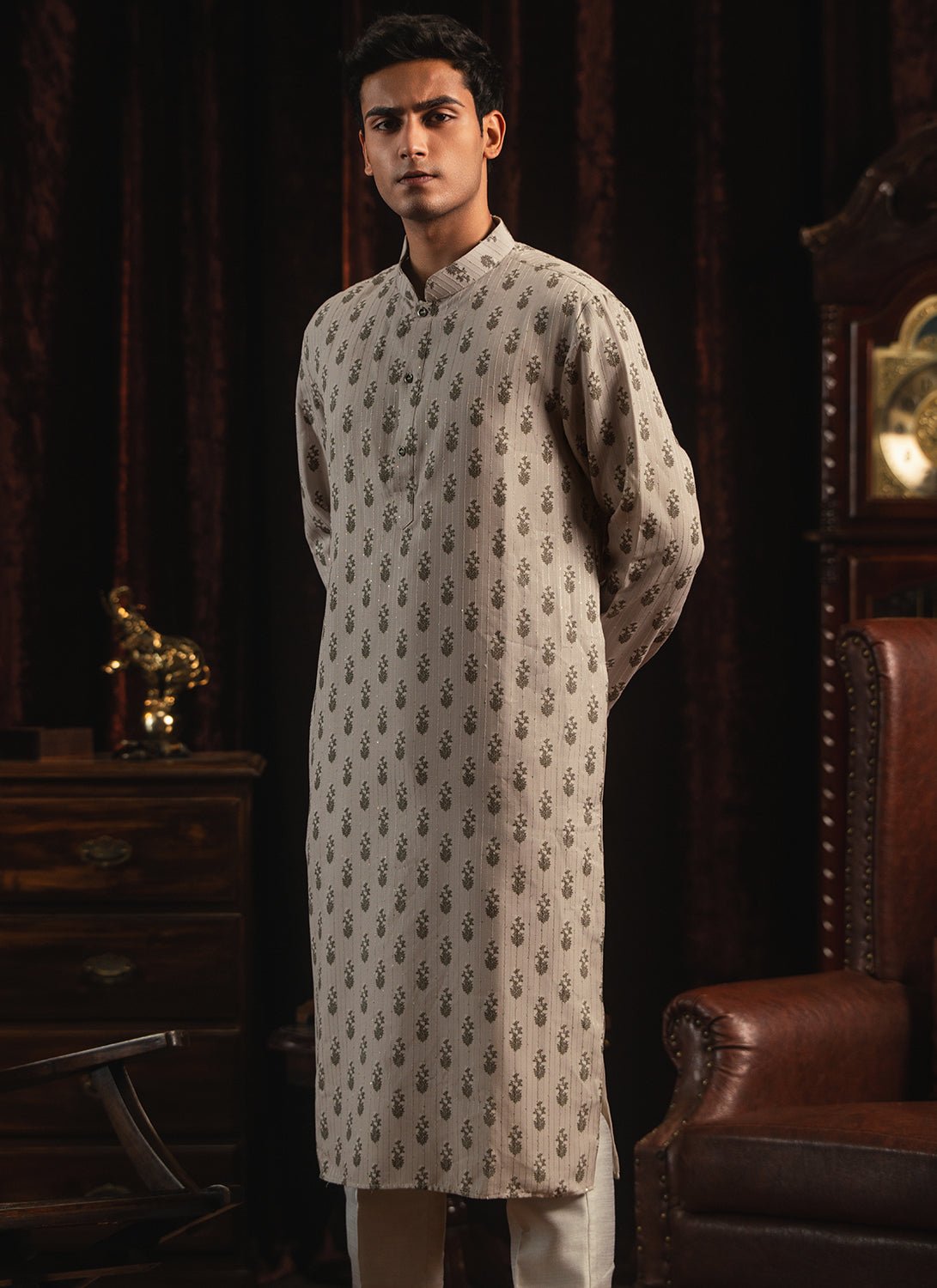 Light Grey Printed Kurta Set - Lashkaraa