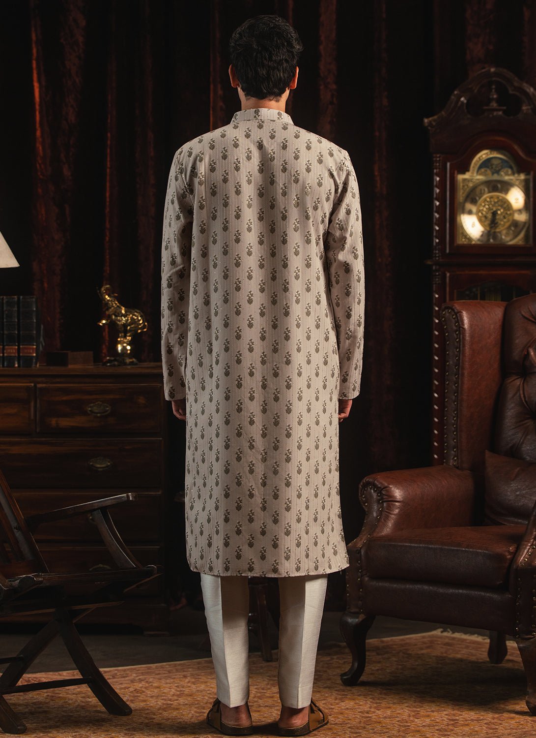 Light Grey Printed Kurta Set - Lashkaraa