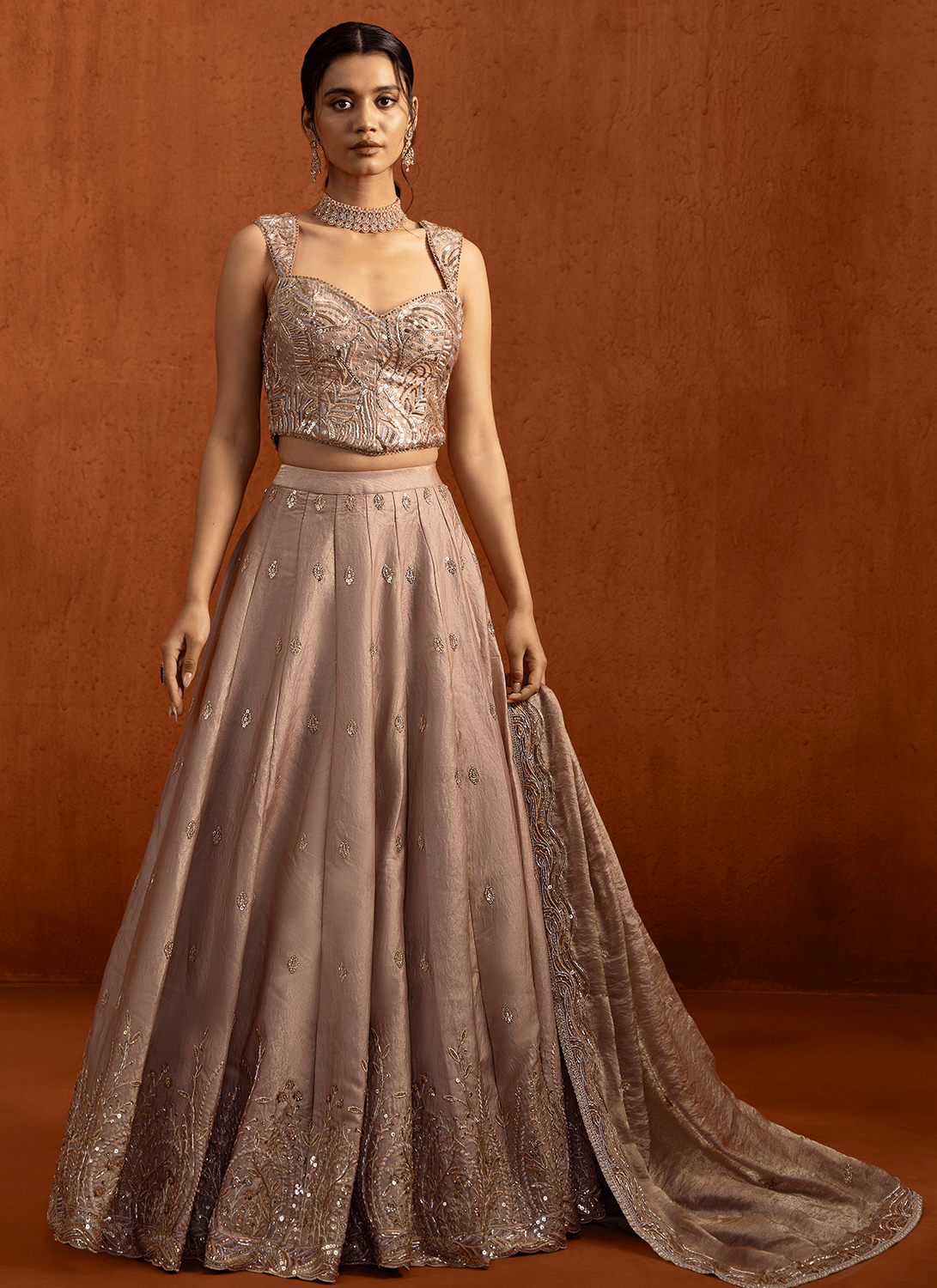 Light Mauve Embroidered Satin Lehenga - Lashkaraa