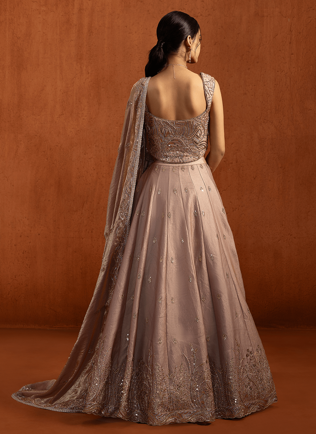 Light Mauve Embroidered Satin Lehenga - Lashkaraa