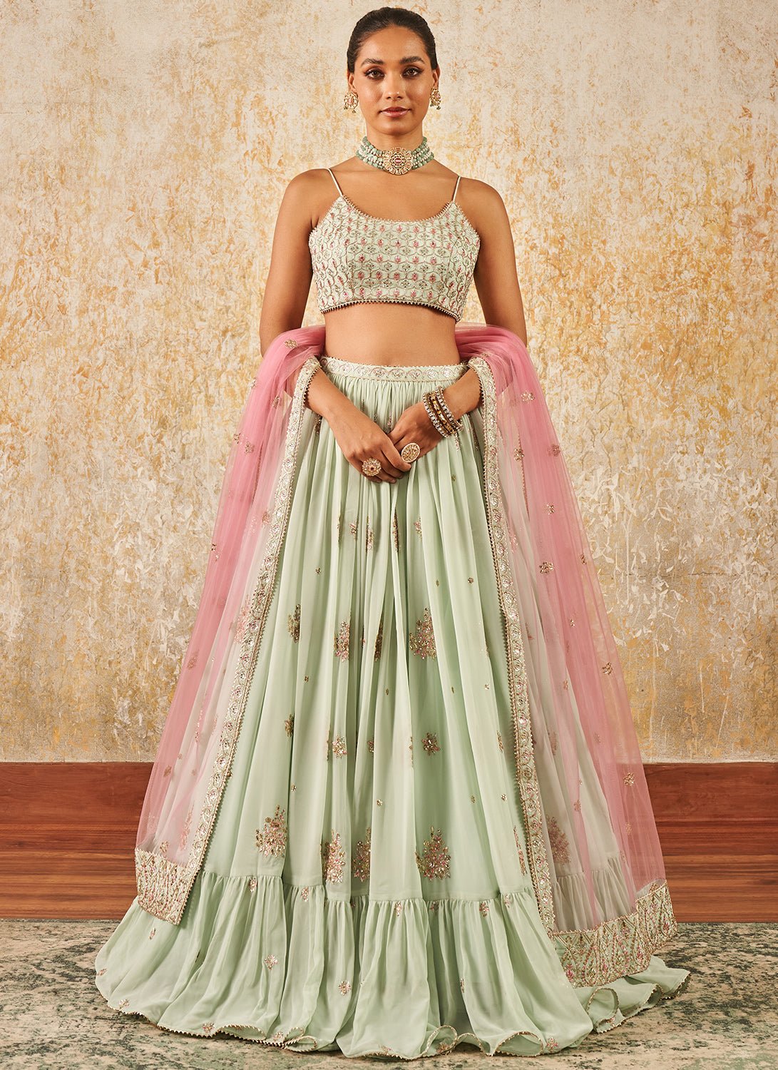 Light Mint Embroidered Lehenga - Lashkaraa