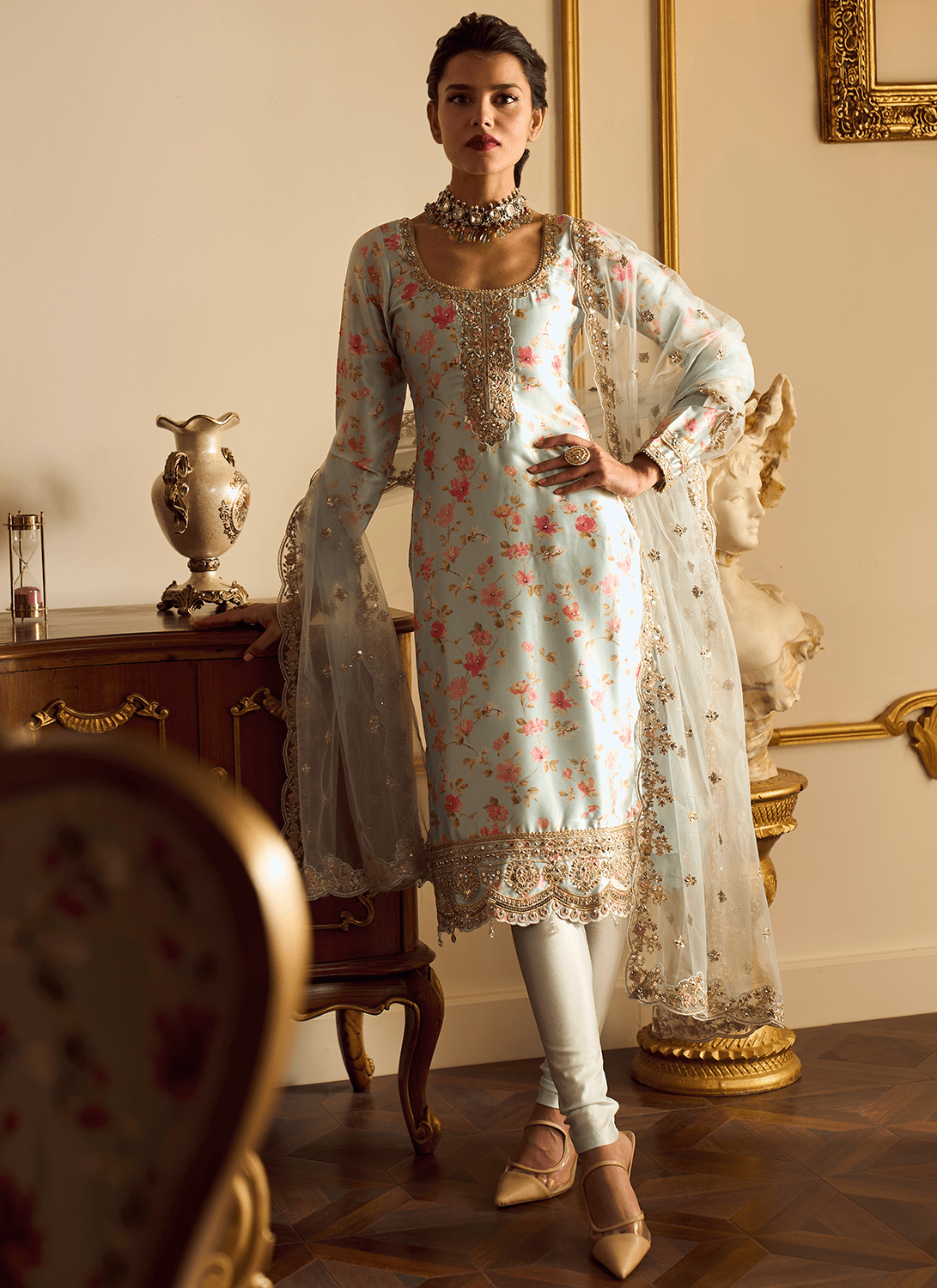 Light Mint Floral Straight Suit - Lashkaraa