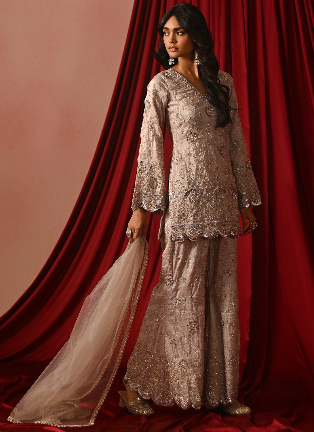 Light Nude Pink Embroidered Sharara Suit - Lashkaraa