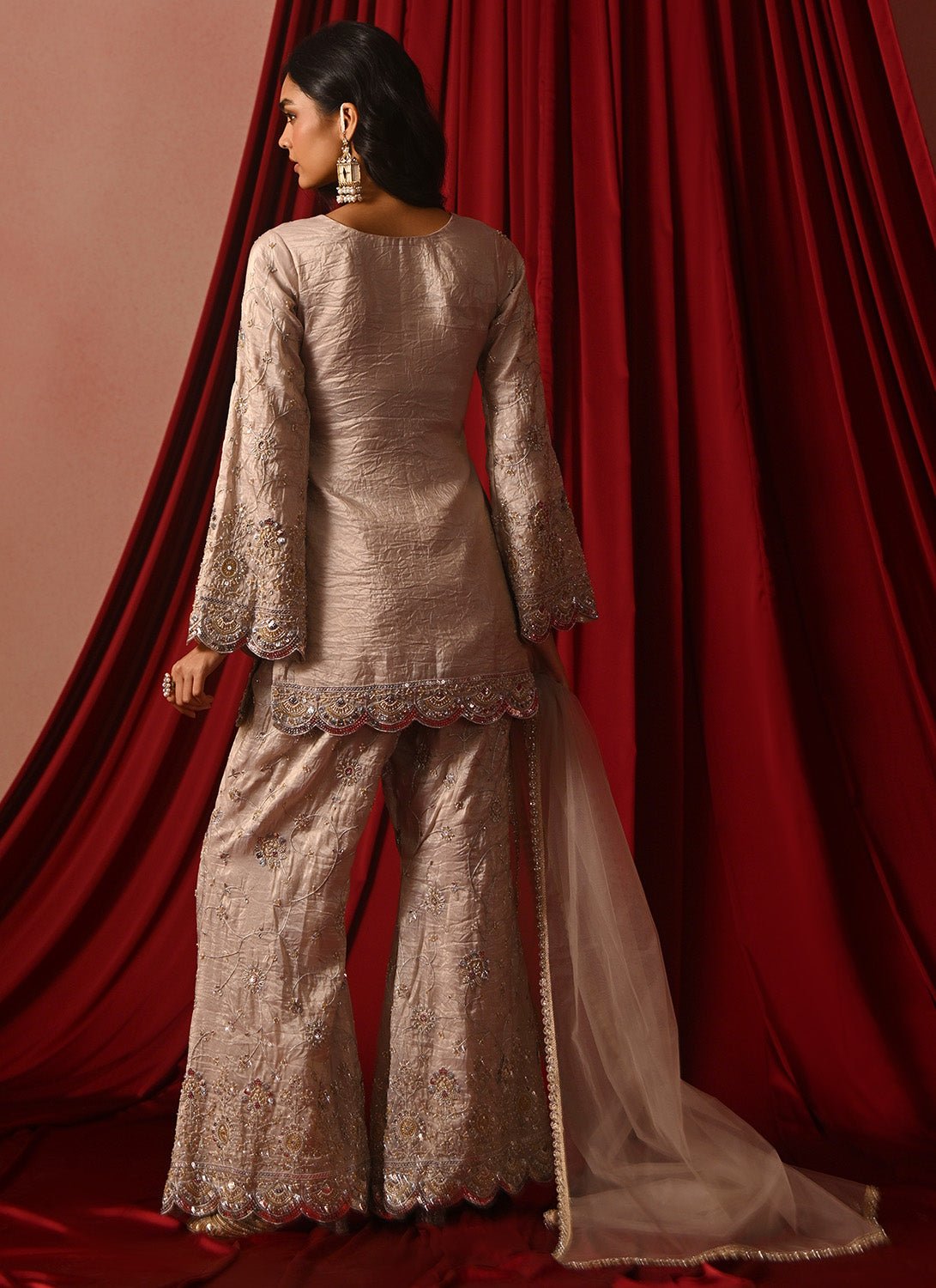 Light Nude Pink Embroidered Sharara Suit - Lashkaraa