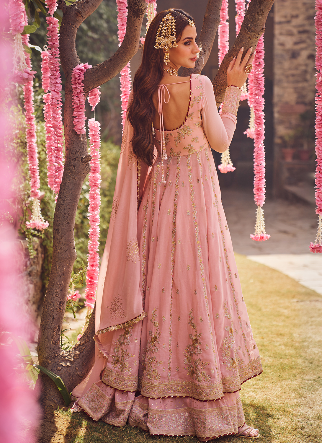 light pink embroidered dress Light Pink Embroidered Anarkali Style Sharara