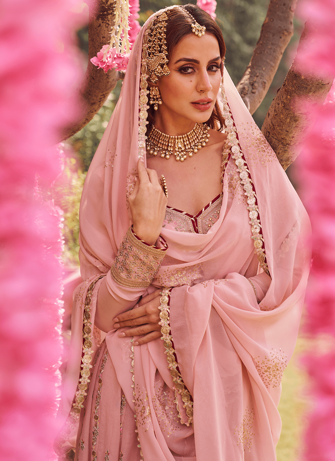 Light Pink Embroidered Anarkali Style Sharara - Lashkaraa