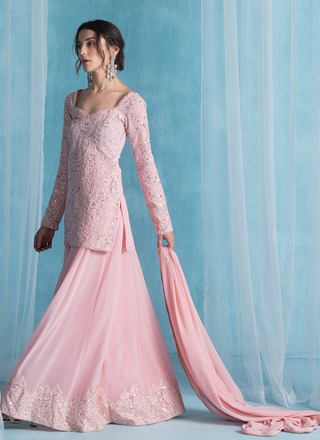 Light Pink Embroidered Lucknowi Sharara Suit - Lashkaraa