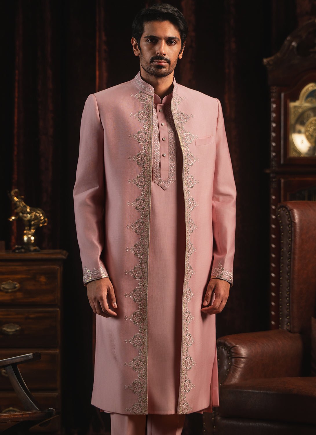Light Pink Embroidered Sherwani Set - Lashkaraa