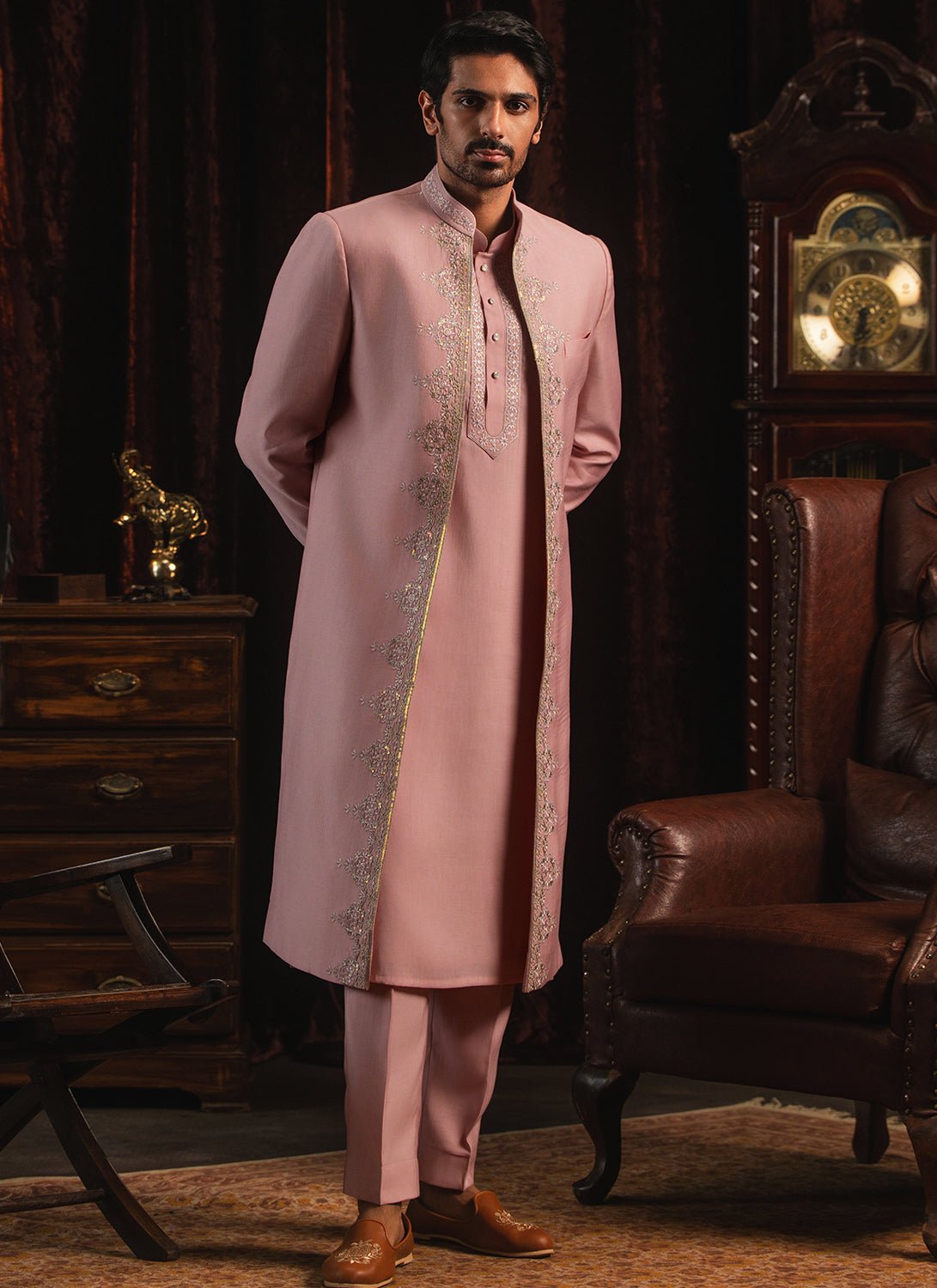 Light Pink Embroidered Sherwani Set - Lashkaraa