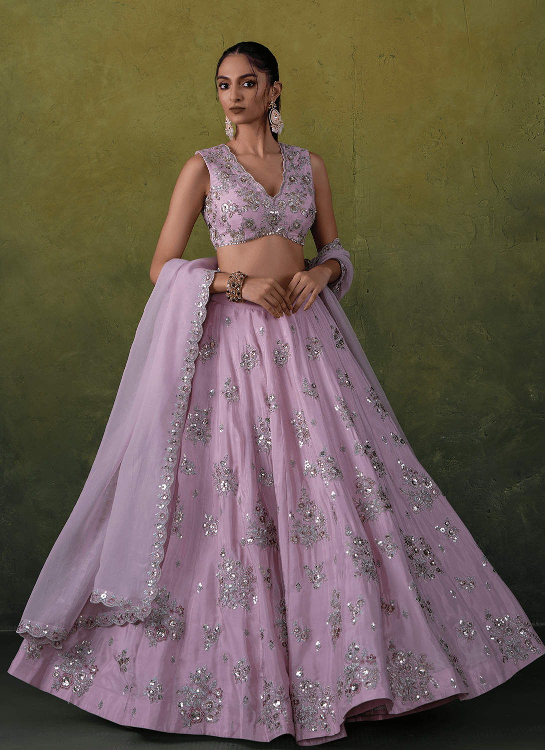 Light Pink Embroidered Viscose Silk Lehenga - Lashkaraa