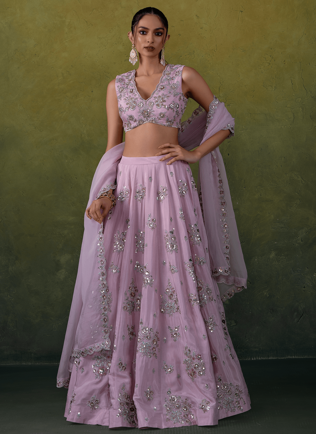 Light Pink Embroidered Viscose Silk Lehenga - Lashkaraa