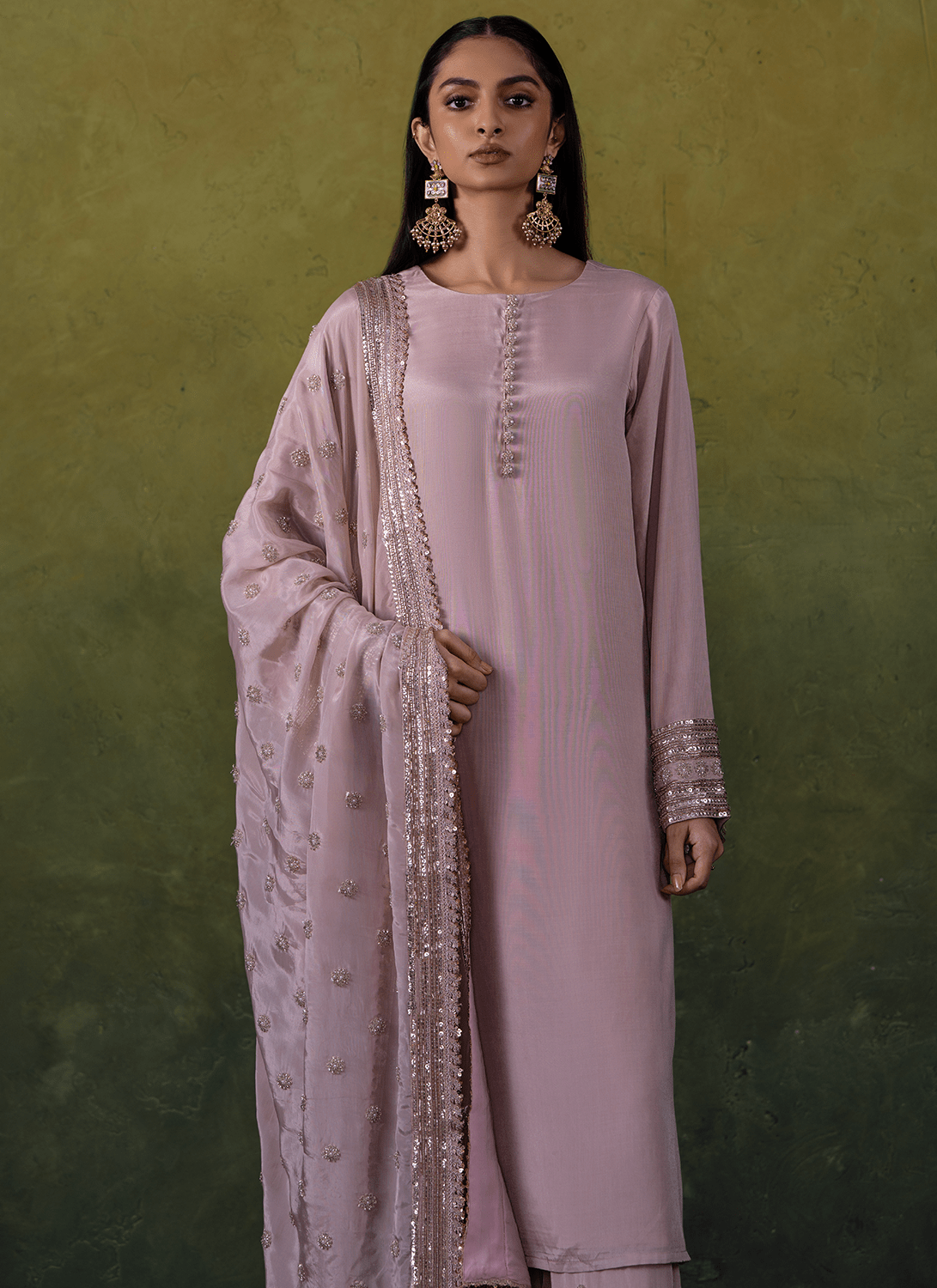 Light Pink Embroidered Viscose Silk Palazzo Suit - Lashkaraa