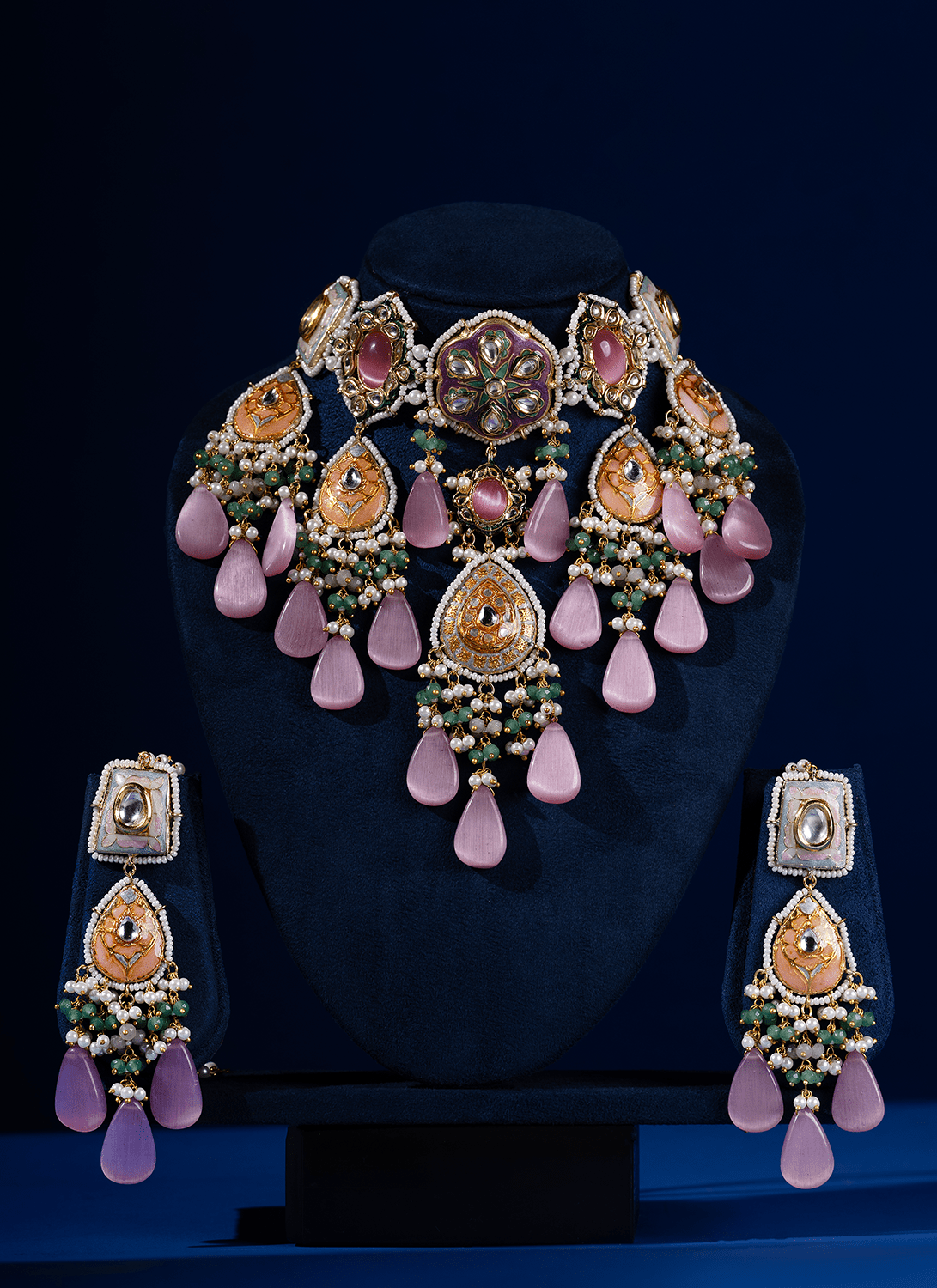 Light Pink Meenakari Necklace Set - Lashkaraa