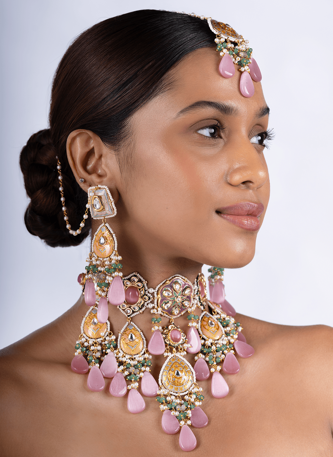 Light Pink Meenakari Necklace Set - Lashkaraa