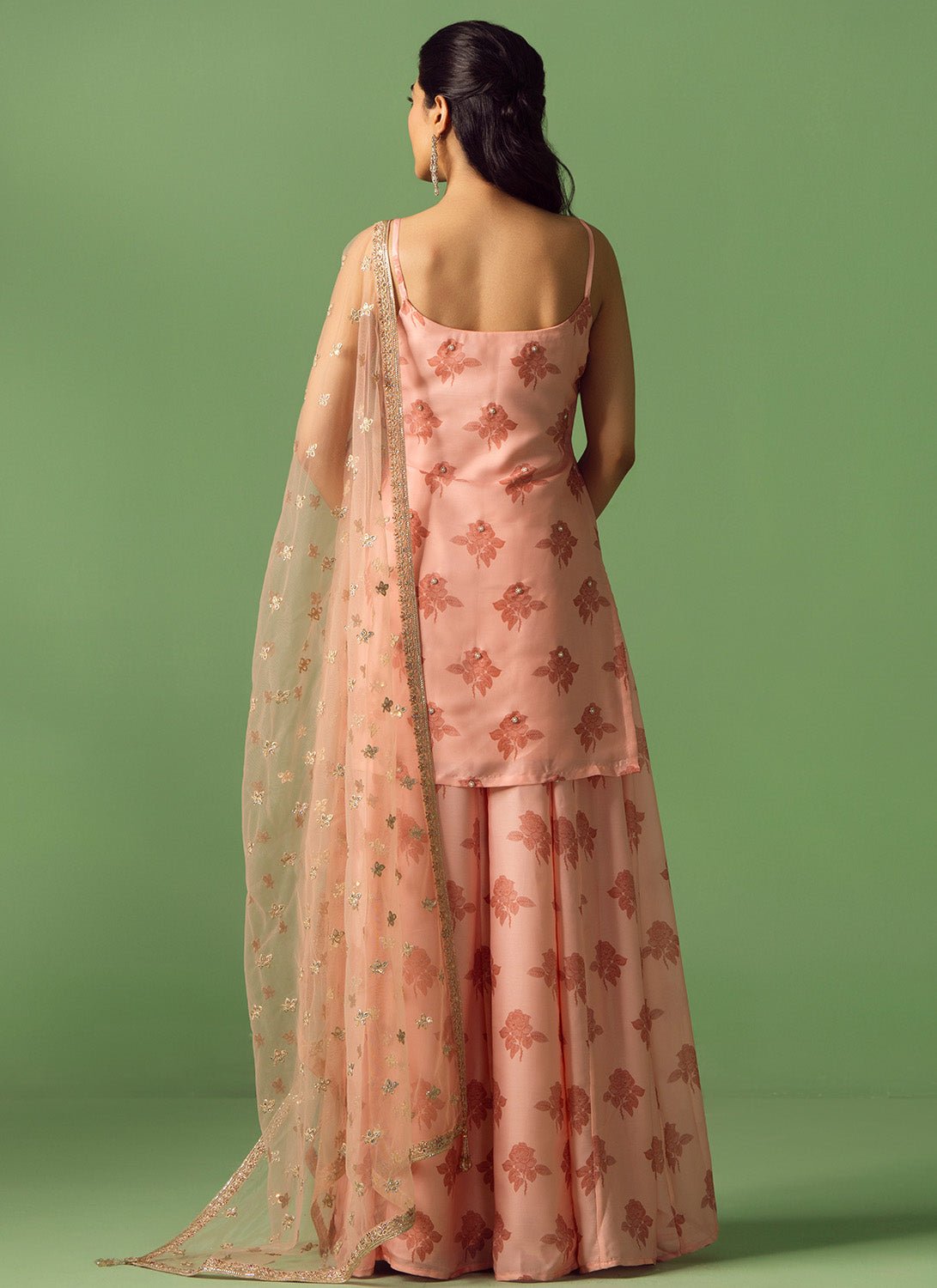 Light Pink Printed Satin Georgette Sharara - Lashkaraa