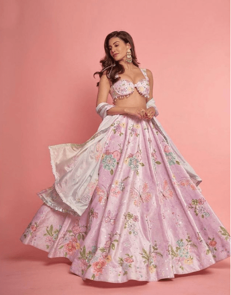 Light Purple Embellished Velvet Lehenga - Lashkaraa