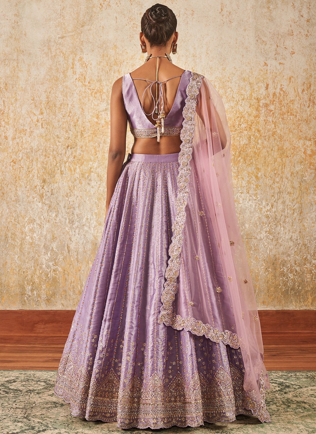 fitted lace wedding dress Light Purple Embroidered Lehenga