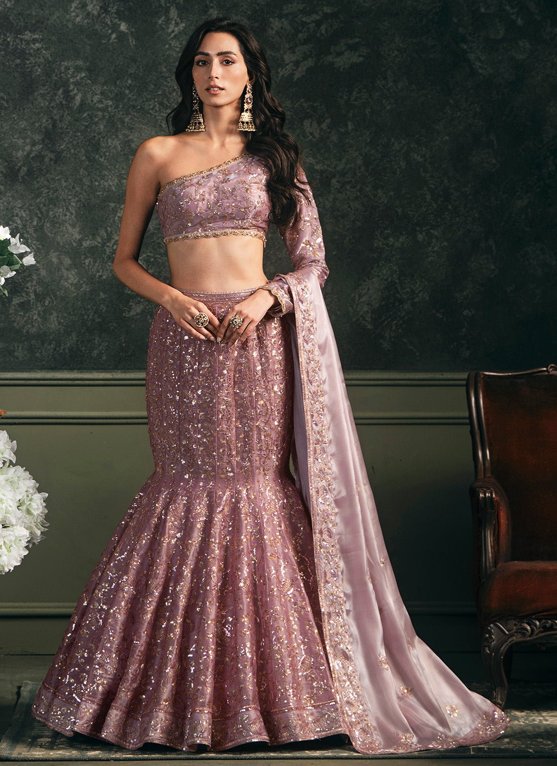 Light Purple Fishcut Embroidered Lehenga - Lashkaraa