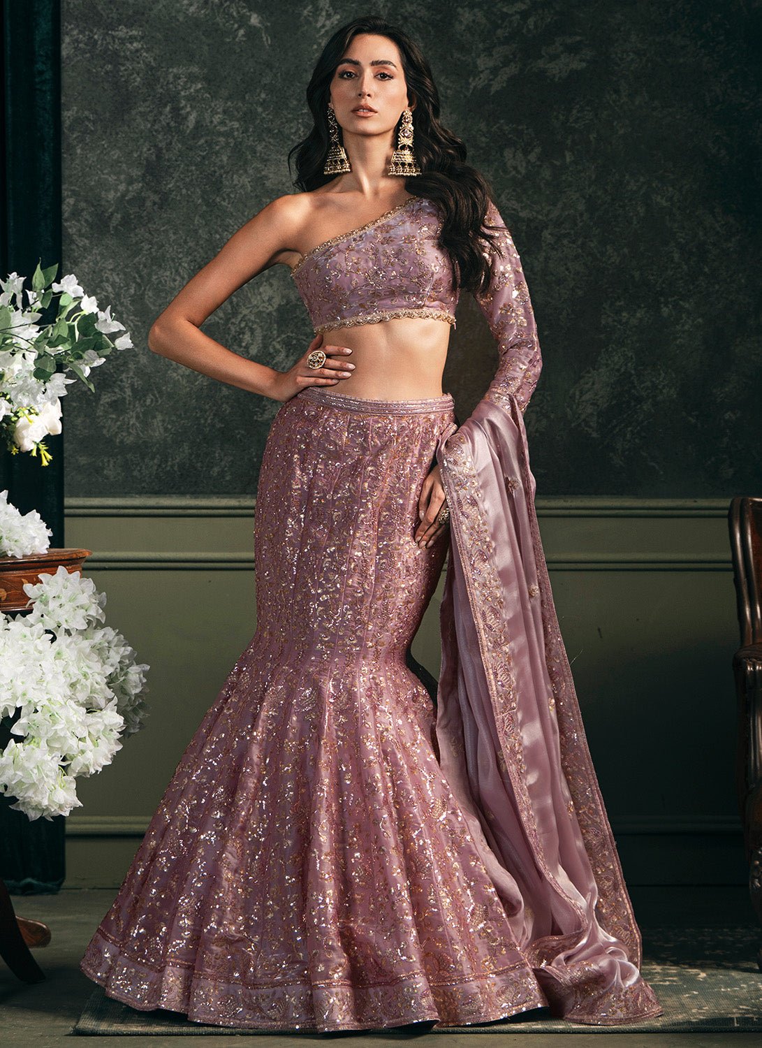 Light Purple Fishcut Embroidered Lehenga - Lashkaraa