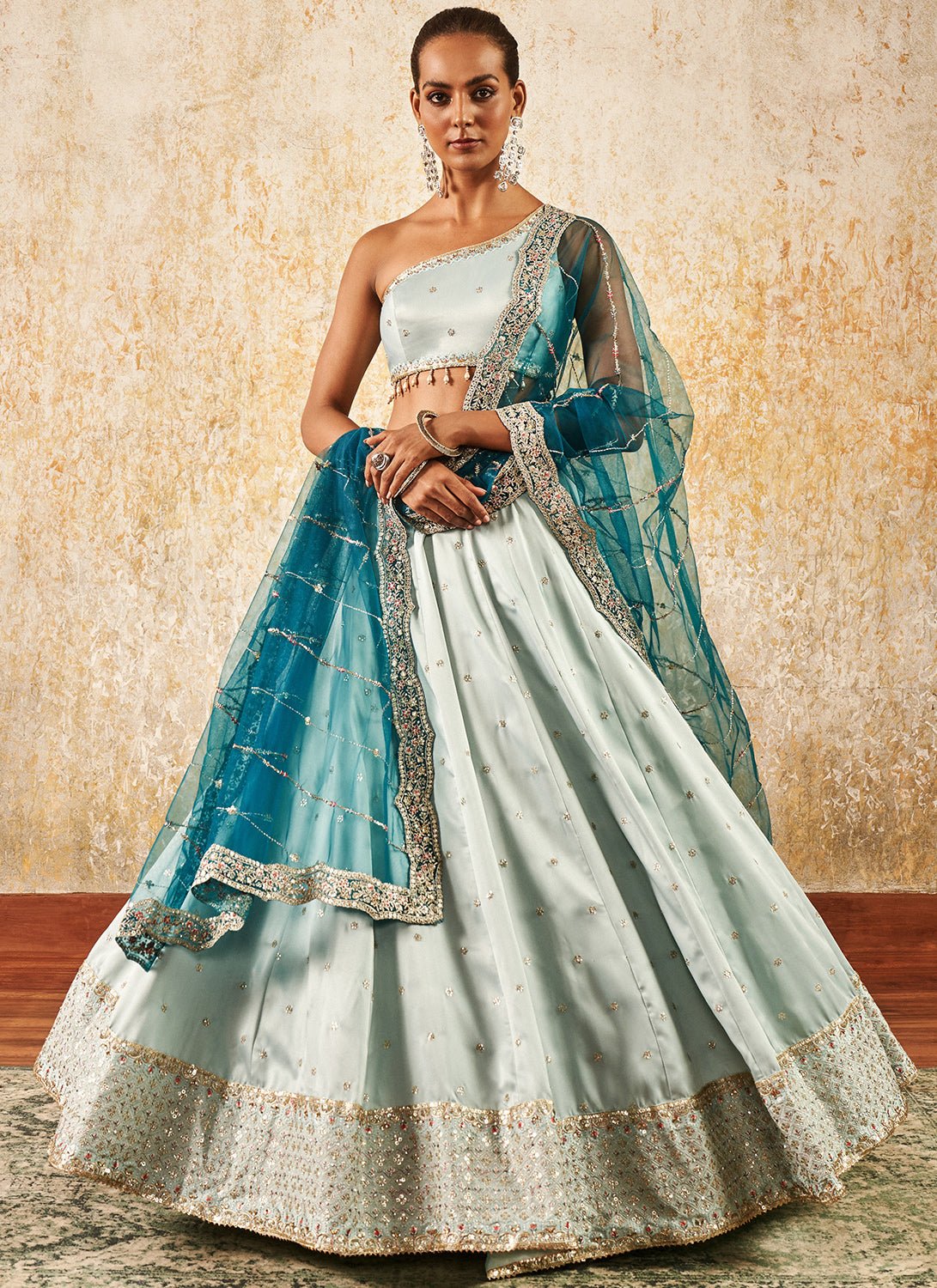 Light Turquoise One Shoulder Style Lehenga - Lashkaraa