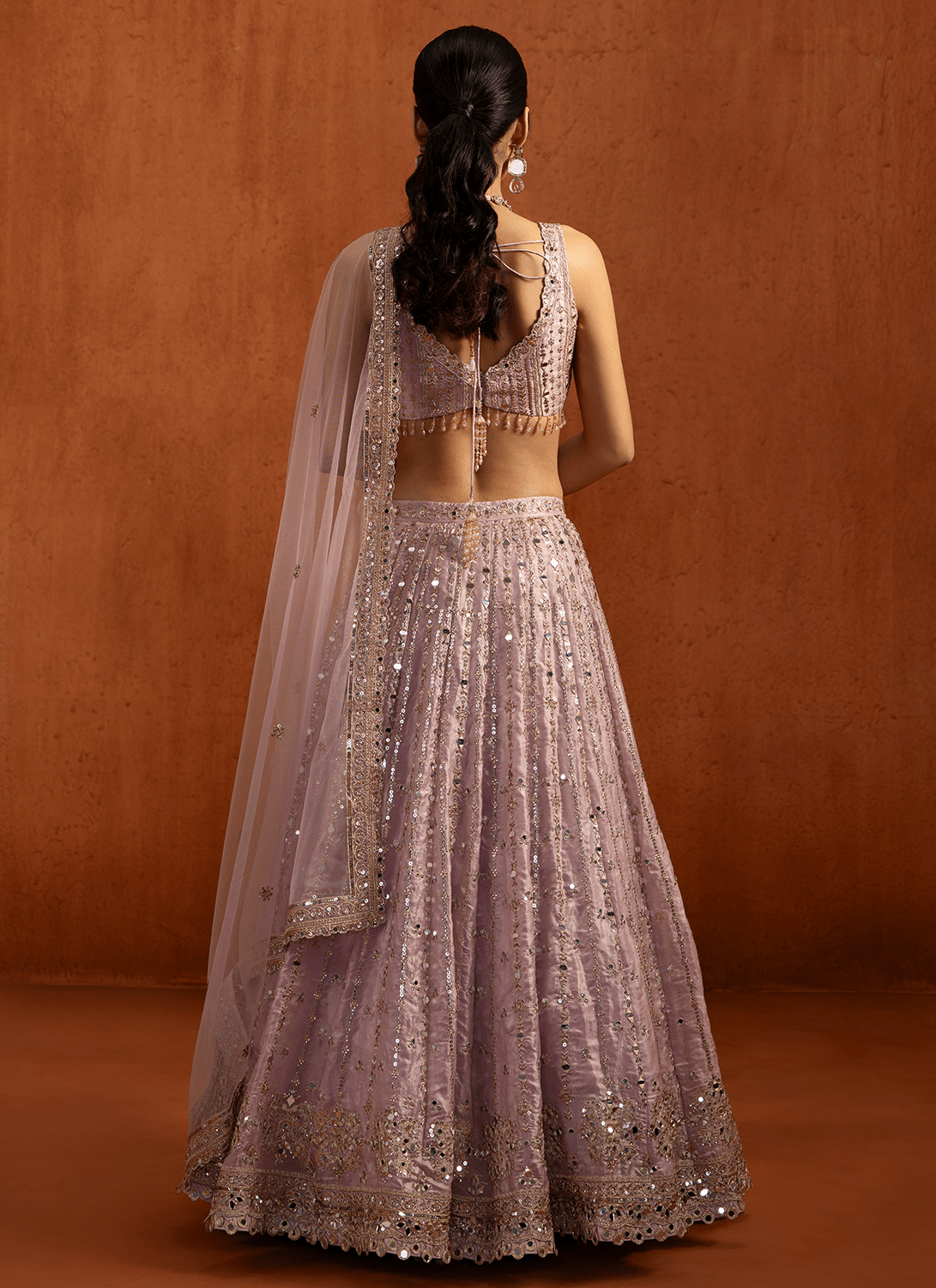 Lilac Embroidered Satin Lehenga - Lashkaraa