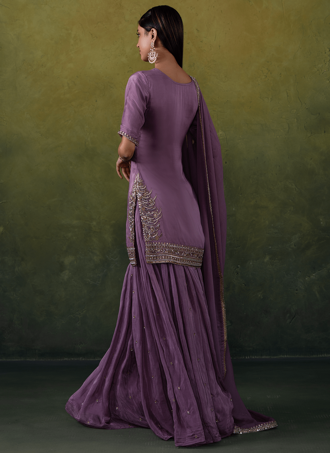 Lilac Purple Embroidered Silk Sharara Suit - Lashkaraa