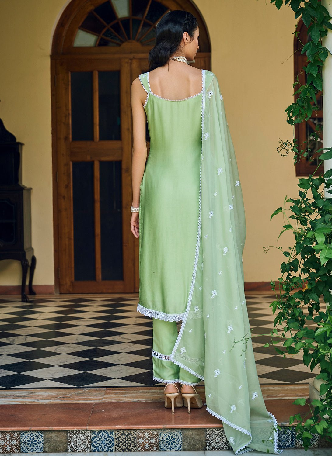 Lime Green Embroidered Cotton Straight Suit Lime Green Embroidered Cotton Straight Suit
