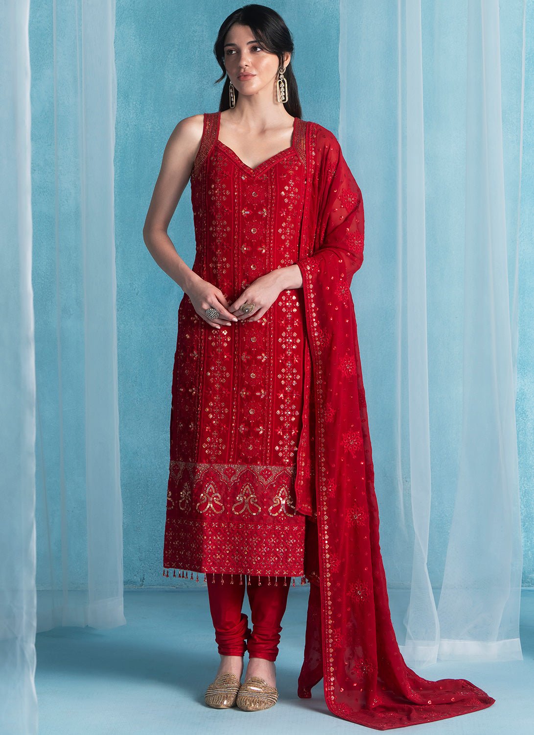 Maroon Embroidered Lucknowi Straight Suit - Lashkaraa
